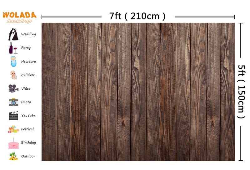 WOLADA Rustic Brown Wood Plank Photography Backdrop Vintage Wooden Texture Photo Background for Portrait Product Studio Shooting 7x5FT 11838 - Image 3